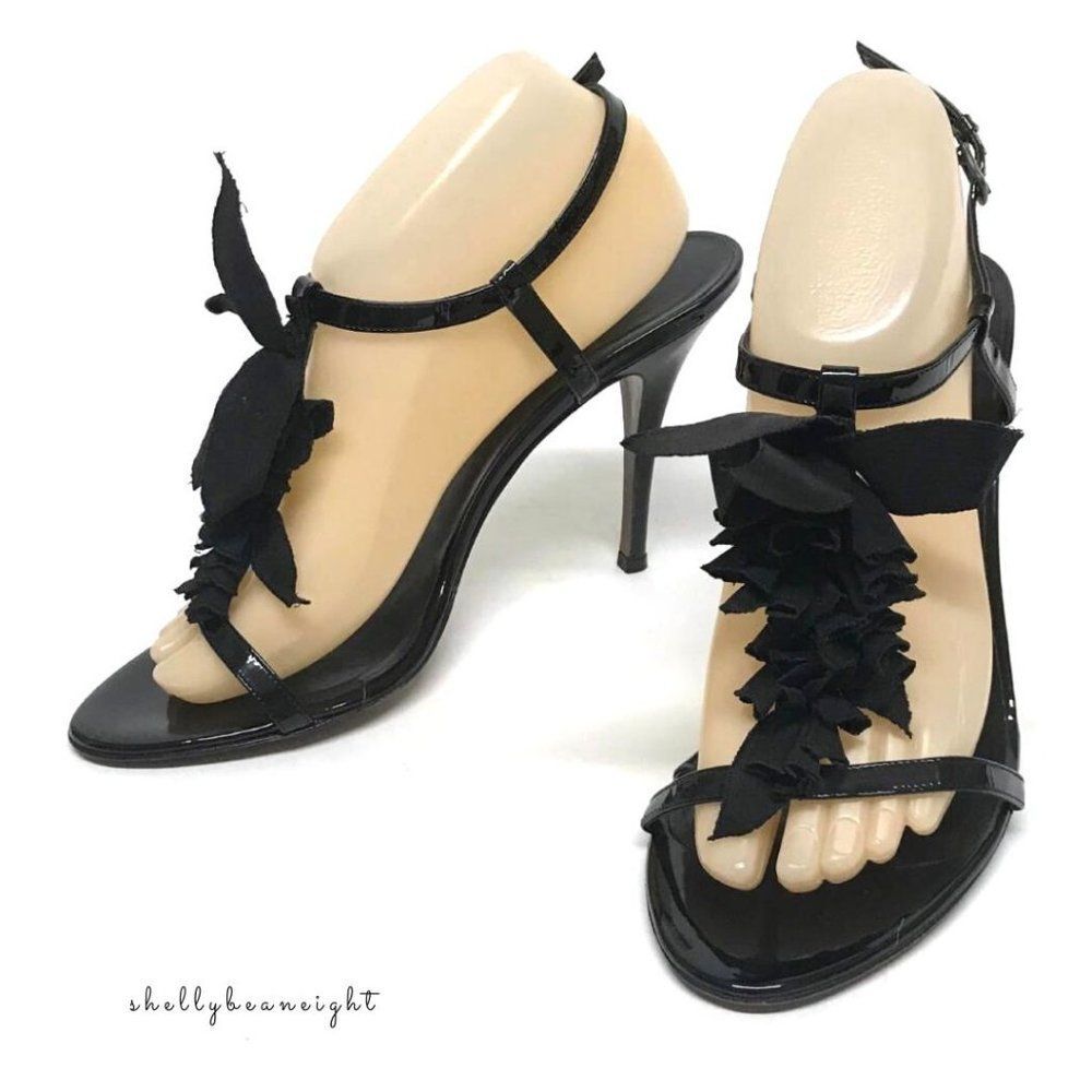 FENDI T Strap Embellished Sandals w/ Bag 40 9.5 10